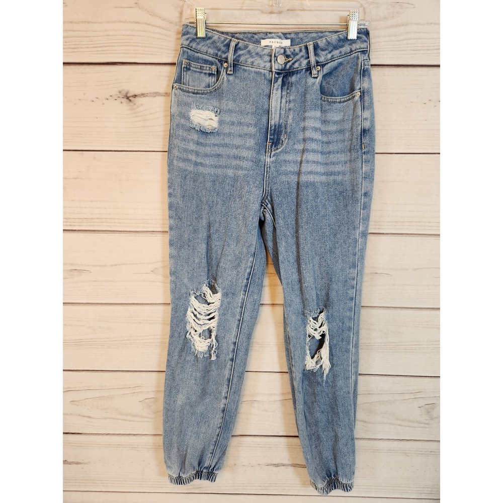 PacSun Women's Light Blue High Rise Cotton Distressed Straight Leg Jeans Size 27